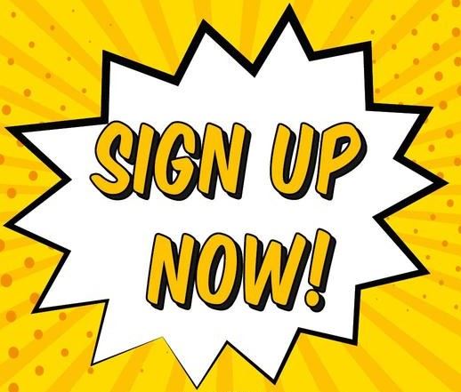 Yellow sign that spells out Sign Up Now Exclamation Point