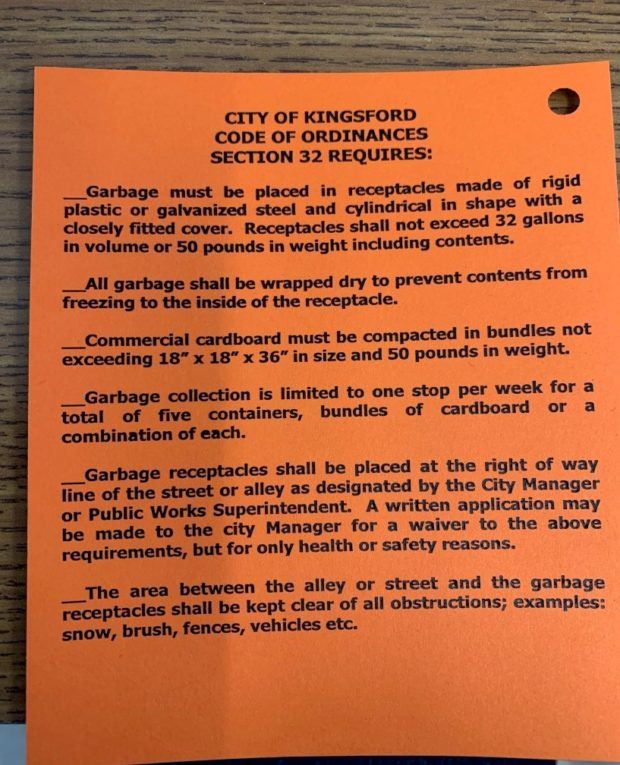 Garbage Collection Orange Tag